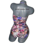 BADGLEY MISCHKA swimsuit 6 bandeau ruched shirred floral 1pc-Clothes, Shoes & Accessories:Women's Clothing:Swimwear-Badgley Mischka-6-Multi-Jenifers Designer Closet