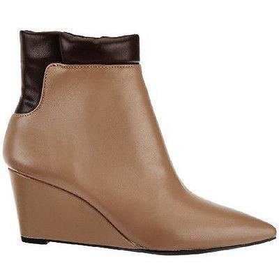 HALSTON 7.5 M wedges tan brown boots booties shoes leather-Boots-Halston-7.5-Tan-Jenifers Designer Closet