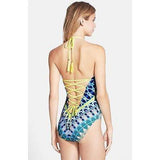 RED CARTER South Beach XS 4 designer 1PC maillot swimsuit lace-up back lime-Clothes, Shoes & Accessories:Women's Clothing:Swimwear-RED CARTER-XS-Multi-Jenifers Designer Closet