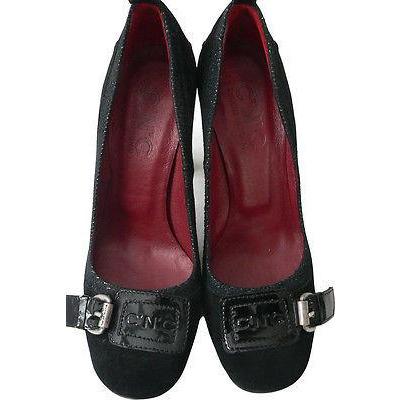 COSTUME NATIONAL suede pumps heels shoes $794 37 patent designer Italy-Heels-Costume National-37-Black-Jenifers Designer Closet
