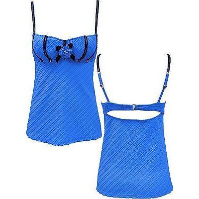 BETSEY JOHNSON S designer tankini swimsuit blue rosettes $186 stunning-Clothes, Shoes & Accessories:Women's Clothing:Swimwear-Betsey Johnson-XS-Blue-Jenifers Designer Closet