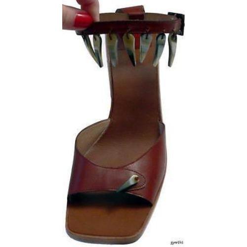 CHARLES JOURDAN Paris 9.5 ankle strap abalone leather france heels shoes-Clothing, Shoes & Accessories:Women's Shoes:Heels-Charles Jourdan-9.5-Brown-Jenifers Designer Closet