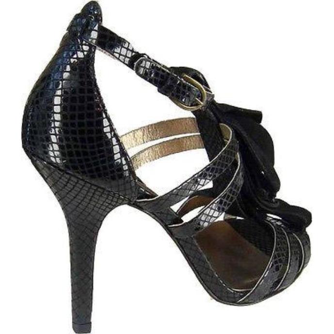 NANETTE LEPORE 8 M snake suede stilettos heels shoes black ruffled-Heels-Nanette Lepore-8-Black-Jenifers Designer Closet
