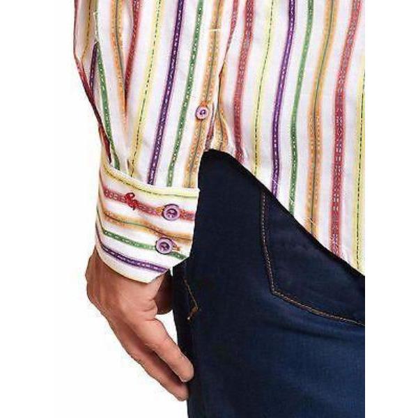 ROBERT GRAHAM XL shirt multi-color striped with paisley cuffs men's-Casual Shirts-Robert Graham-XL-Multi-Jenifers Designer Closet