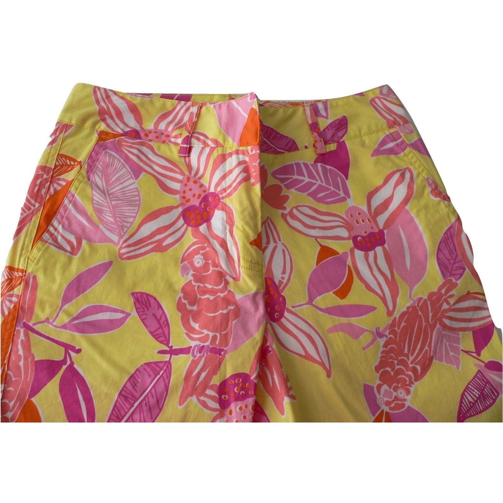 LILLY PULITZER 0 XS XXS cropped capri pants Liza Pacific yellow orange pink-Pants-Lilly Pulitzer-0-Yellow-Jenifers Designer Closet