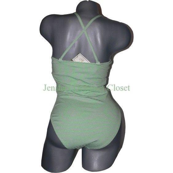 SHOSHANNA swimsuit P Small C cup stripe lime white ruffled-Swimwear-Shoshanna-P/S-C Cup-Lime-Jenifers Designer Closet