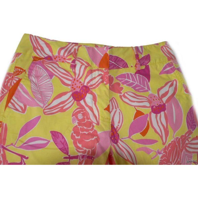 LILLY PULITZER 0 XS XXS cropped capri pants Liza Pacific yellow orange pink-Pants-Lilly Pulitzer-0-Yellow-Jenifers Designer Closet