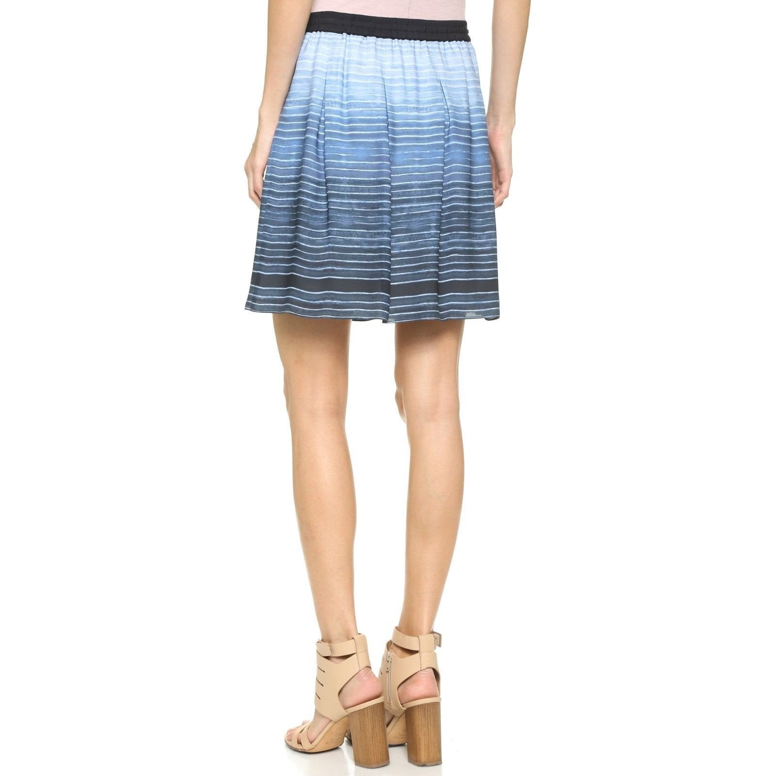 VINCE XL skirt Ombre SILK in French Blue $275 striped mini pleated lined-Skirts-Vince-XL-Blue-Jenifers Designer Closet