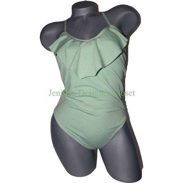SHOSHANNA swimsuit P Small C cup stripe lime white ruffled-Swimwear-Shoshanna-P/S-C Cup-Lime-Jenifers Designer Closet