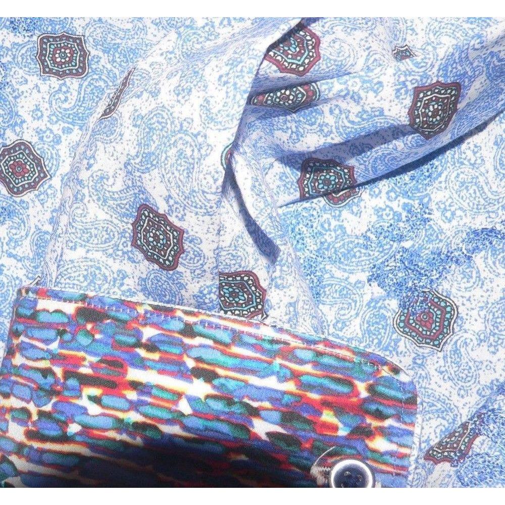 ROBERT GRAHAM shirt blue paisley contrast cuffs men's $248 classic fit-Casual Shirts-Robert Graham-Jenifers Designer Closet