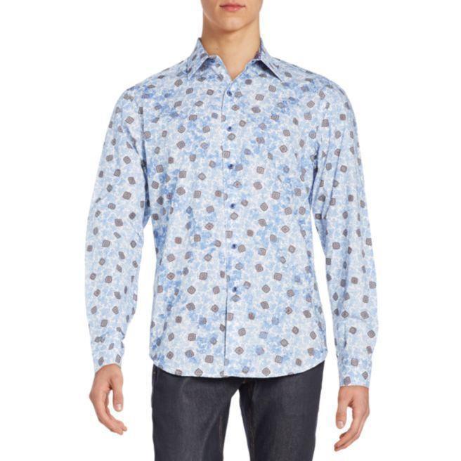 ROBERT GRAHAM shirt blue paisley contrast cuffs men's $248 classic fit-Casual Shirts-Robert Graham-Jenifers Designer Closet