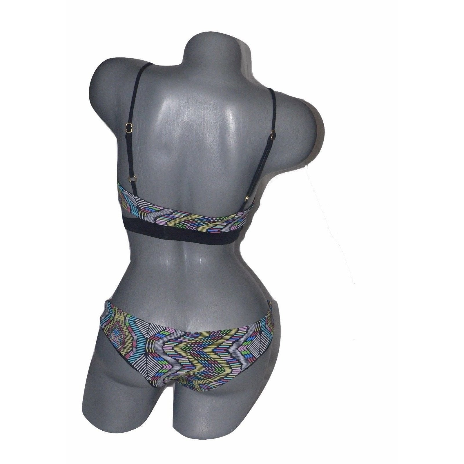 L SPACE by Monica Wise XS swimsuit bikini 2PC full coverage multi color-Swimwear-L SPACE-XS-Black/Multi-Jenifers Designer Closet