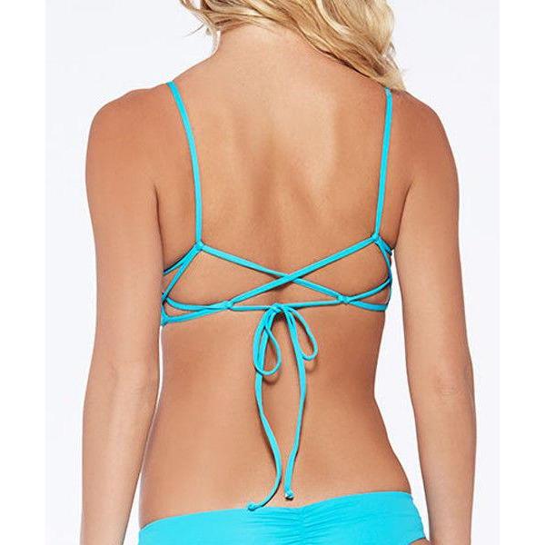 L SPACE by Monica Wise M swimsuit bikini 2PC turquoise strappy shirred-Swimwear-L SPACE-Medium-Turquoise-Jenifers Designer Closet