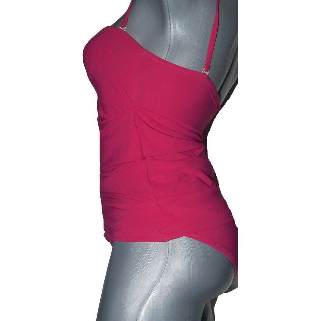 OSCAR De La RENTA swimsuit M $650 formed cups ruched 1 piece-Swimwear-Oscar de la Renta-Medium-Freesia-Jenifers Designer Closet