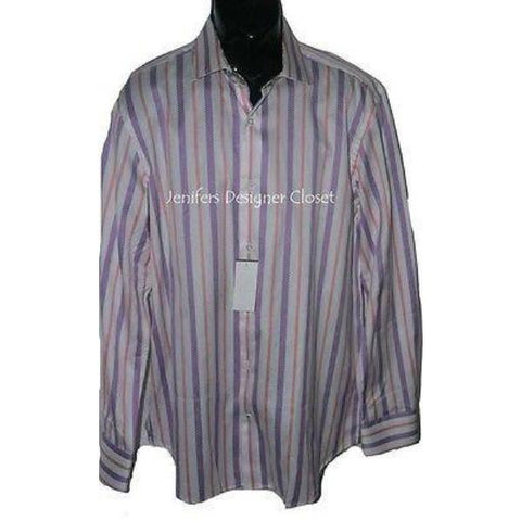 ROBERT GRAHAM 17 dress shirt men's sheen contrast cuffs XL-Dress Shirts-Robert Graham-17-white/pink/purple-Jenifers Designer Closet