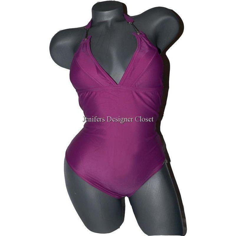 ROSA CHA S plunging V swimsuit silver chain straps 1 PC-Swimwear-Rosa Cha-Small-Fuschia-Jenifers Designer Closet