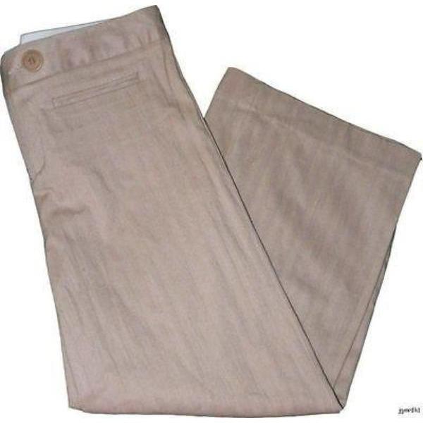 CATHERINE MALANDRINO 4 S wide leg cropped pants capris casual career-Pants-Catherine Malandrino-4-tan-Jenifers Designer Closet