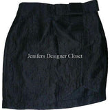 POLECI high-end designer skirt with wide bow at waist 10 black sheen career-Skirts-Poleci-10-Black-Jenifers Designer Closet