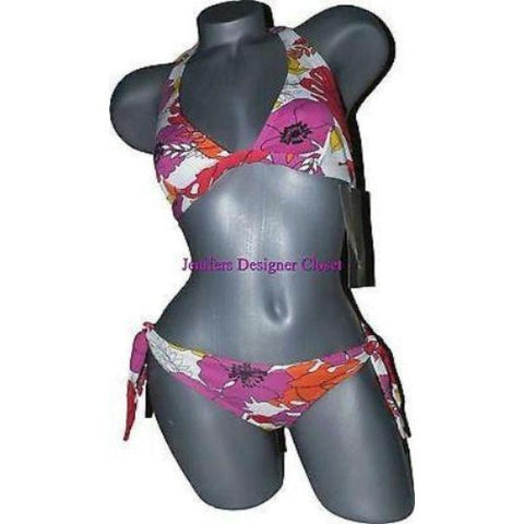 GOTTEX 2 piece bikini swimsuit bright floral 8 halter orange pink-Swimwear-Gottex-8-Orange-Jenifers Designer Closet