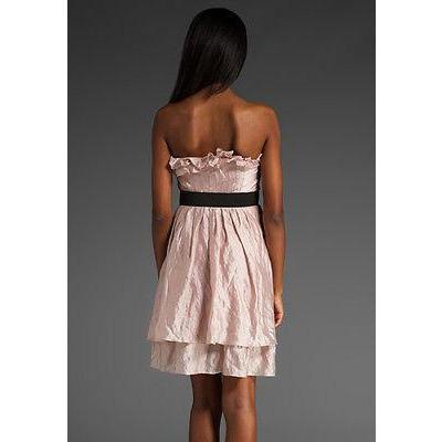 LaROK strapless ruffled mini dress designer $278 M pink metallic sheen-Dresses-LaROK-Medium-Pink-Jenifers Designer Closet