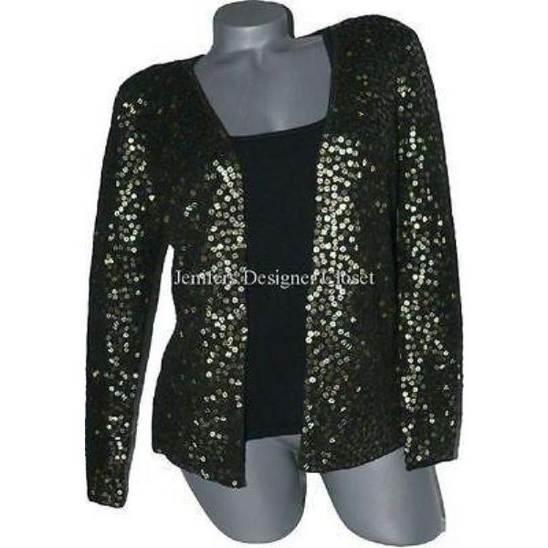 CARMEN MARC VALVO sequin sweater twin-set evening holiday cocktail party-Sweaters-Carmen Marc Valvo-Medium/Large-Black-Jenifers Designer Closet