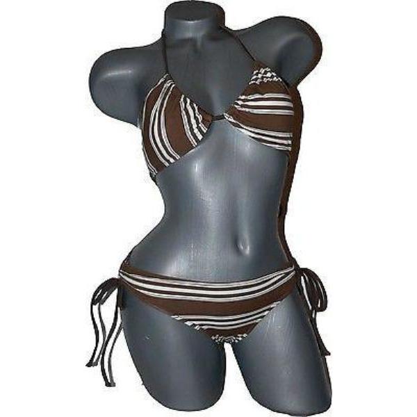 LOVE TRUE LOVE bikini swimsuit striped boy shorts L-Swimwear-Love True Love-Large-Brown-Jenifers Designer Closet