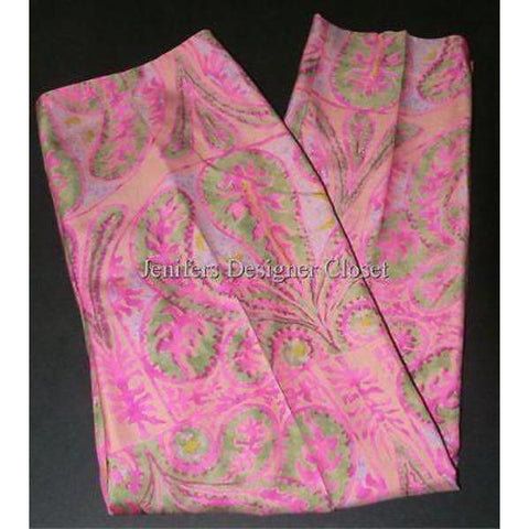RALPH LAUREN Black Label 8 silk paisley pants slacks cropped capris $758-Pants-Ralph Lauren-8-pink-Jenifers Designer Closet