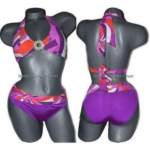 TRINA TURK 2 XS halter bikini swimsuit purple orange-Swimwear-Trina Turk-2/XS-Multi-Jenifers Designer Closet