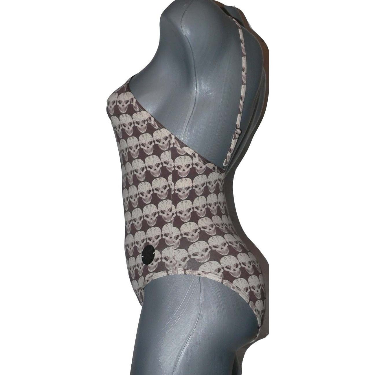 THOMAS WYLDE designer M chocolate Sahara skull swimsuit $285-Swimwear-Thomas Wylde-Medium-Tan-Jenifers Designer Closet