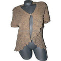 RALPH LAUREN ruffled hand knit sweater L $399 Sierra tan cardigan career-Sweaters-Ralph Lauren-Large-Tan-Jenifers Designer Closet