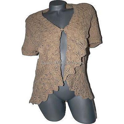 RALPH LAUREN ruffled hand knit sweater L $399 Sierra tan cardigan career-Sweaters-Ralph Lauren-Large-Tan-Jenifers Designer Closet