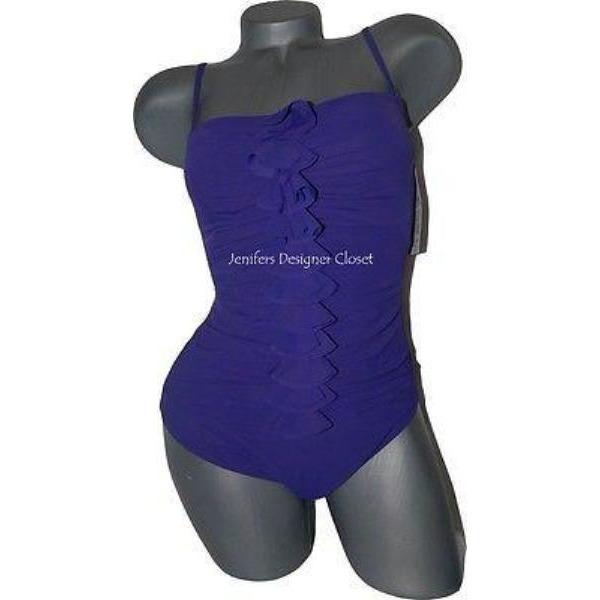 GOTTEX swimsuit 8 tummy control purple ruffled front ruched-Swimwear-Gottex-8-Purple-Jenifers Designer Closet