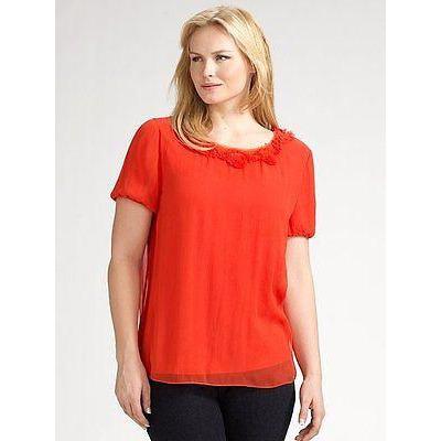 ELIE TAHARI chiffon silk blouse top career PLUS SIZE $248 0X orange designer-Tops & Blouses-Elie Tahari-0X-Orange-Jenifers Designer Closet