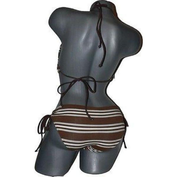 LOVE TRUE LOVE bikini swimsuit striped boy shorts L-Swimwear-Love True Love-Large-Brown-Jenifers Designer Closet