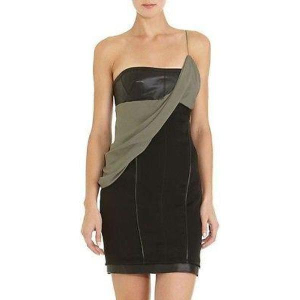 ALEXANDER WANG fitted dress draped sash leather runway black-Clothing, Shoes & Accessories:Women's Clothing:Dresses-Alexander Wang-Jenifers Designer Closet