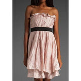 LaROK strapless ruffled mini dress designer $278 M pink metallic sheen-Dresses-LaROK-Medium-Pink-Jenifers Designer Closet