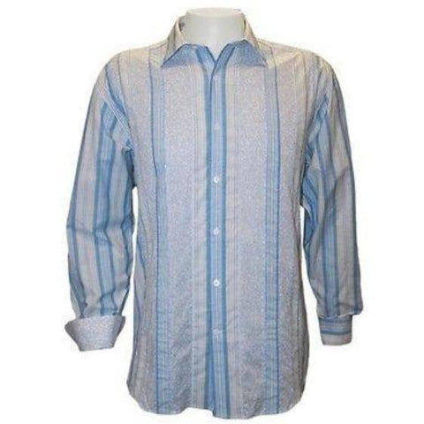 NAT NAST long sleeve shirt M striped men's blue $185 contrast cuffs cotton-Casual Shirts-Nat Nast-Medium-Blue-Jenifers Designer Closet