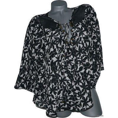 LaROK Shabbona S XS tunic top Kimono sleeve bat wing chiffon light airy-Tops & Blouses-LaRok-XS/S-Black-Jenifers Designer Closet