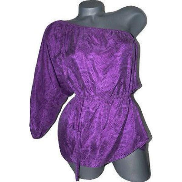 REBECCA TAYLOR 6 one-shoulder top sand washed silk shirt snake-Tops & Blouses-Elie Tahari-6-Orchid-Jenifers Designer Closet