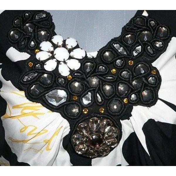 PRAIRIE York S silk top tunic jewelled tank embellished-Tops & Blouses-Prairie New York-Small-black/cream-Jenifers Designer Closet