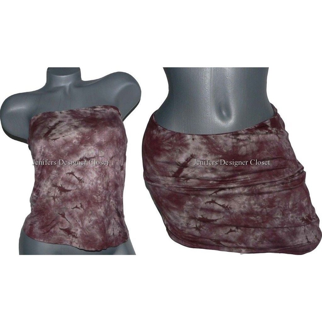 LEYENDECKER LA tie dye S convertible strapless top /mini tube skirt designer-Tops & Blouses-Leyendecker-Small-Brown tie dye-Jenifers Designer Closet