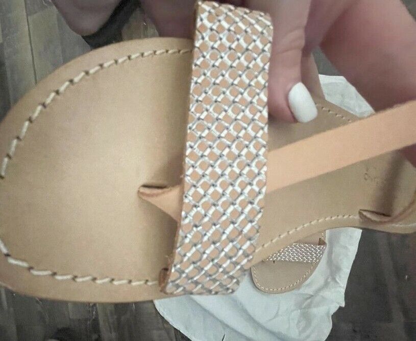 CAPRI POSITANO Italy 39 handmade leather sandals tan & silver shoes flats