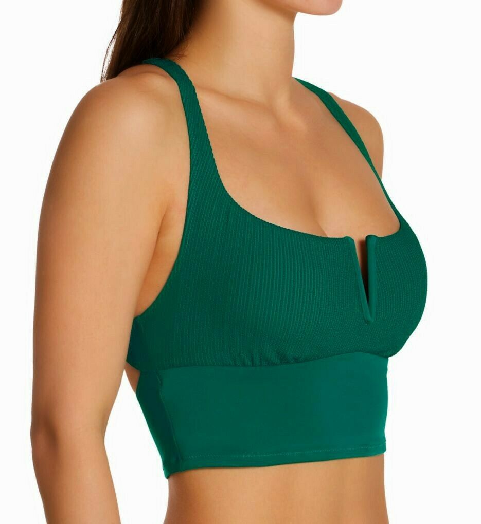 SANCTUARY SWIM L swimsuit 2 piece high waisted bikini green v-wired t-back