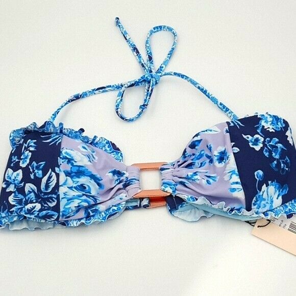 NANETTE LEPORE 8 bikini swimsuit bandeau rose gold ring ruffle bathing suit
