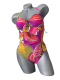 TRINA TURK LG swimsuit strapless bandeau one piece colorful removable strap