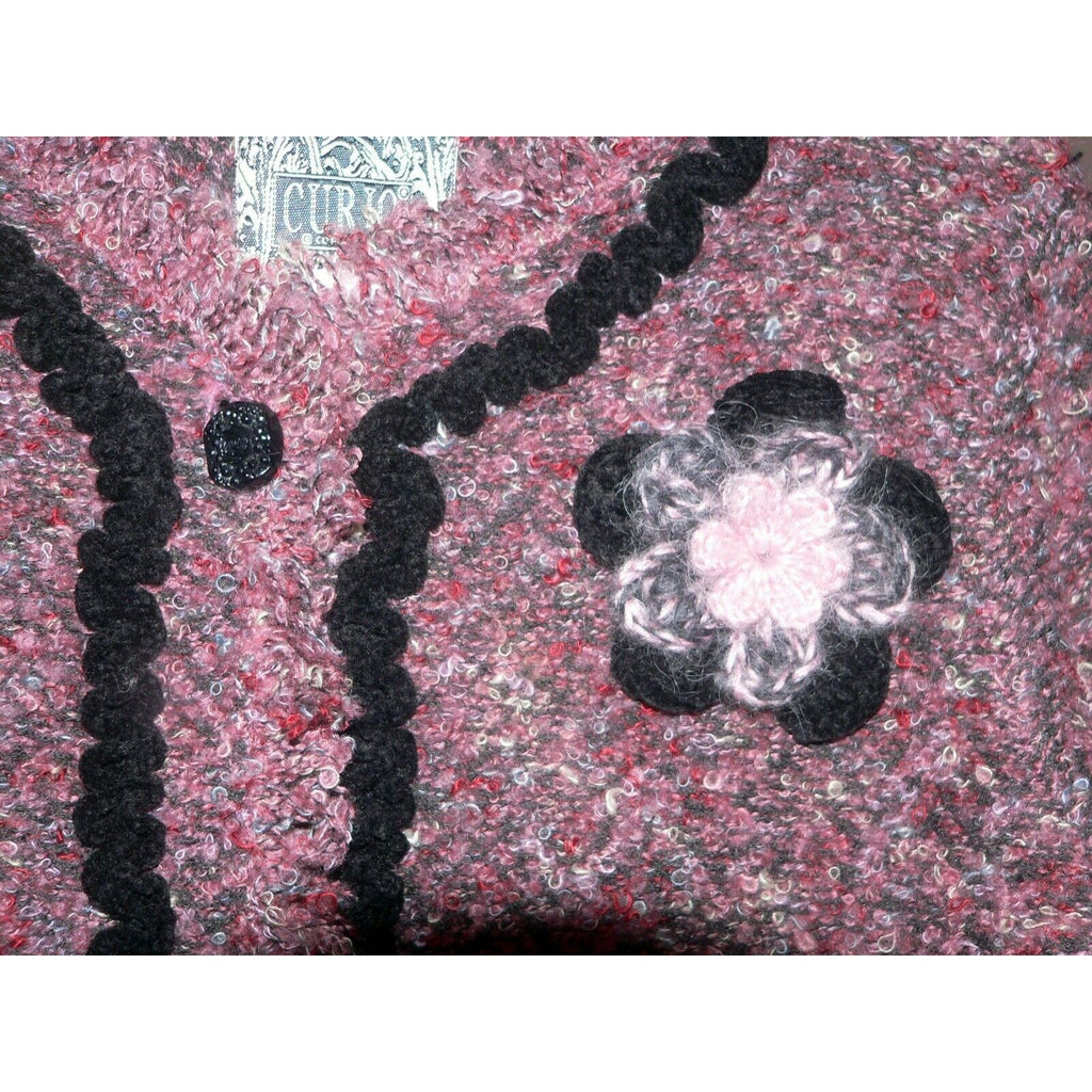 CURIO L Anthropologie Boucle sweater jacket Rosette brooch pin cardigan-Clothing, Shoes & Accessories:Women's Clothing:Sweaters-CURIO-Large-Mauve/Black-Jenifers Designer Closet