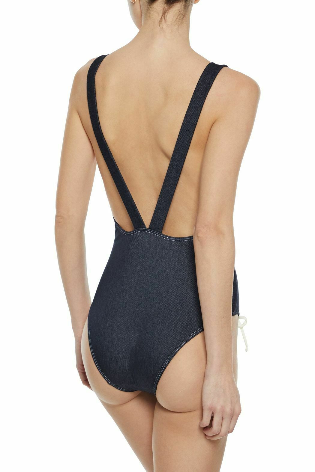 SOLID & STRIPED Raquel denim look one piece swimsuit lace-up sailor nautical