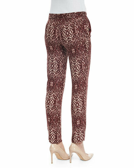 HAUTE HIPPIE 8 100% SILK tailored snake-print pants merlot slacks lined