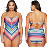 BECCA 1X (16-18) plus size striped plunging Swimsuit ladder front 1 piece