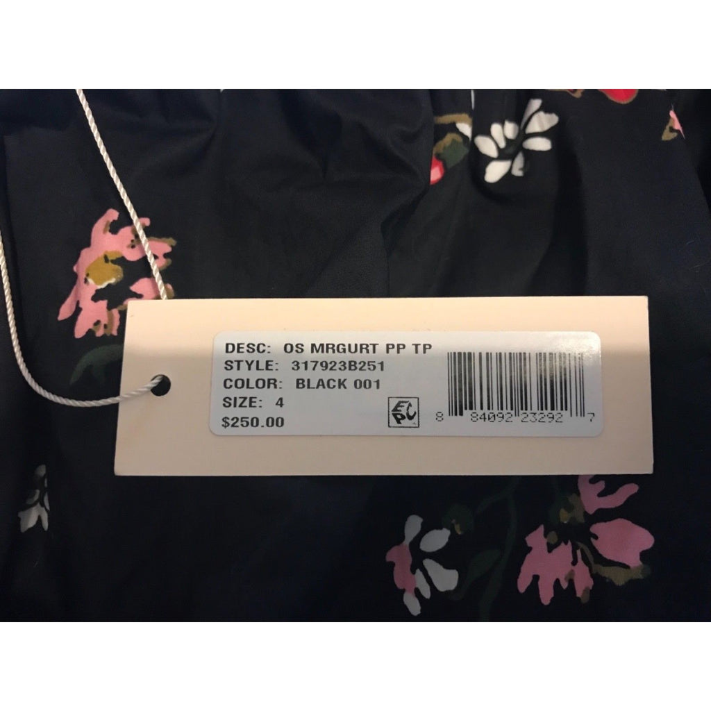 REBECCA TAYLOR 4 Marguerite black floral cold-shoulder crop top midi $250-Clothing, Shoes & Accessories:Women's Clothing:Tops-Rebecca Taylor-4-Black floral-Jenifers Designer Closet